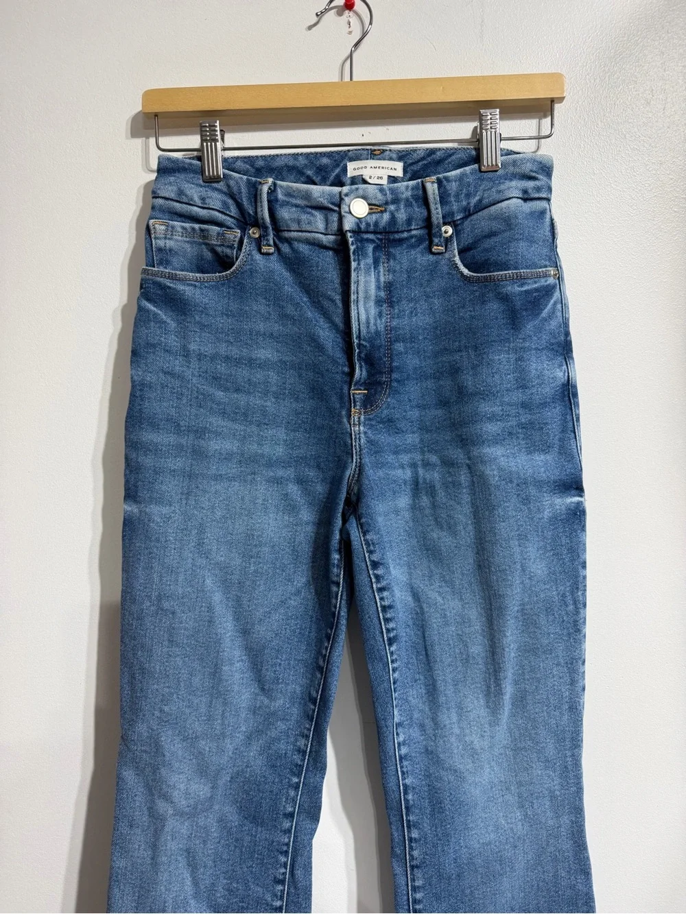 Good American Good Classic Bootcut Raw Hem Blue Jeans Size 2 / 26